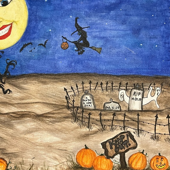 Original Art Painting 2009 Halloween Folk Art Hand Painted 16x20” Display Mural - Picture 6 of 16